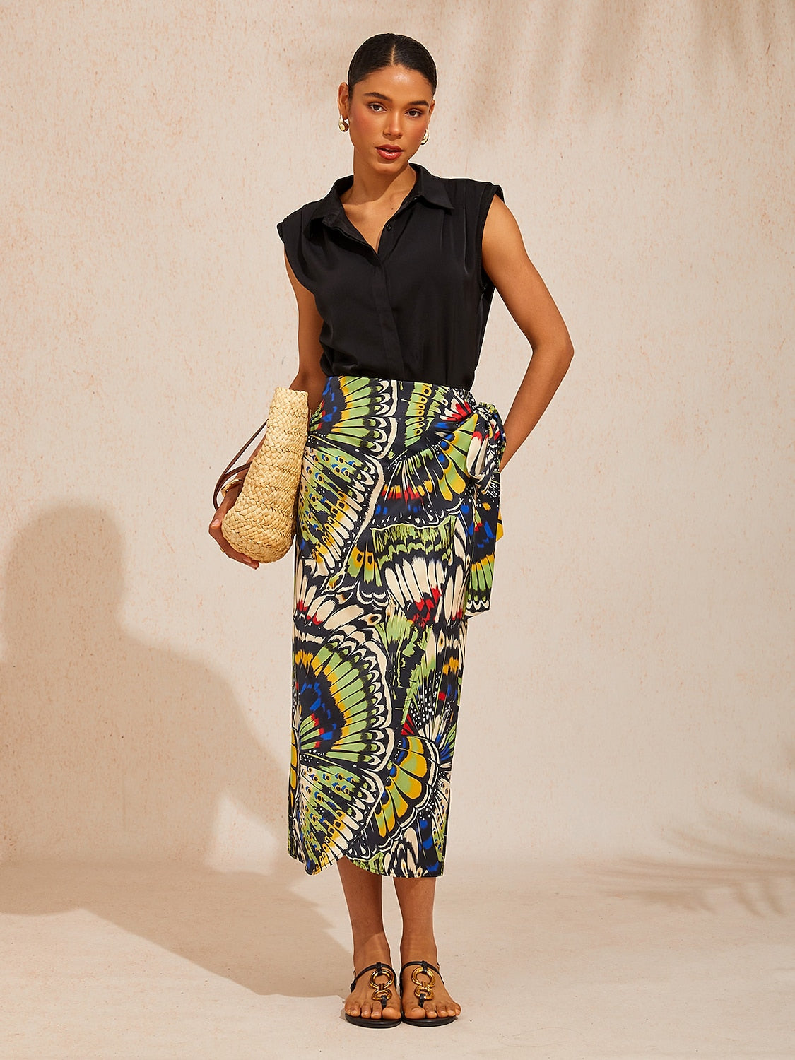 Jungle Butterfly  Silky Satin Wrap Skirt