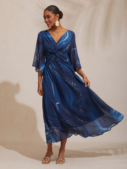 Geometric Flowy Chiffon Maxi Dress