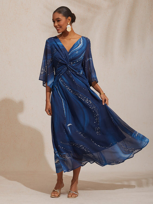 Geometric Flowy Chiffon Maxi Dress