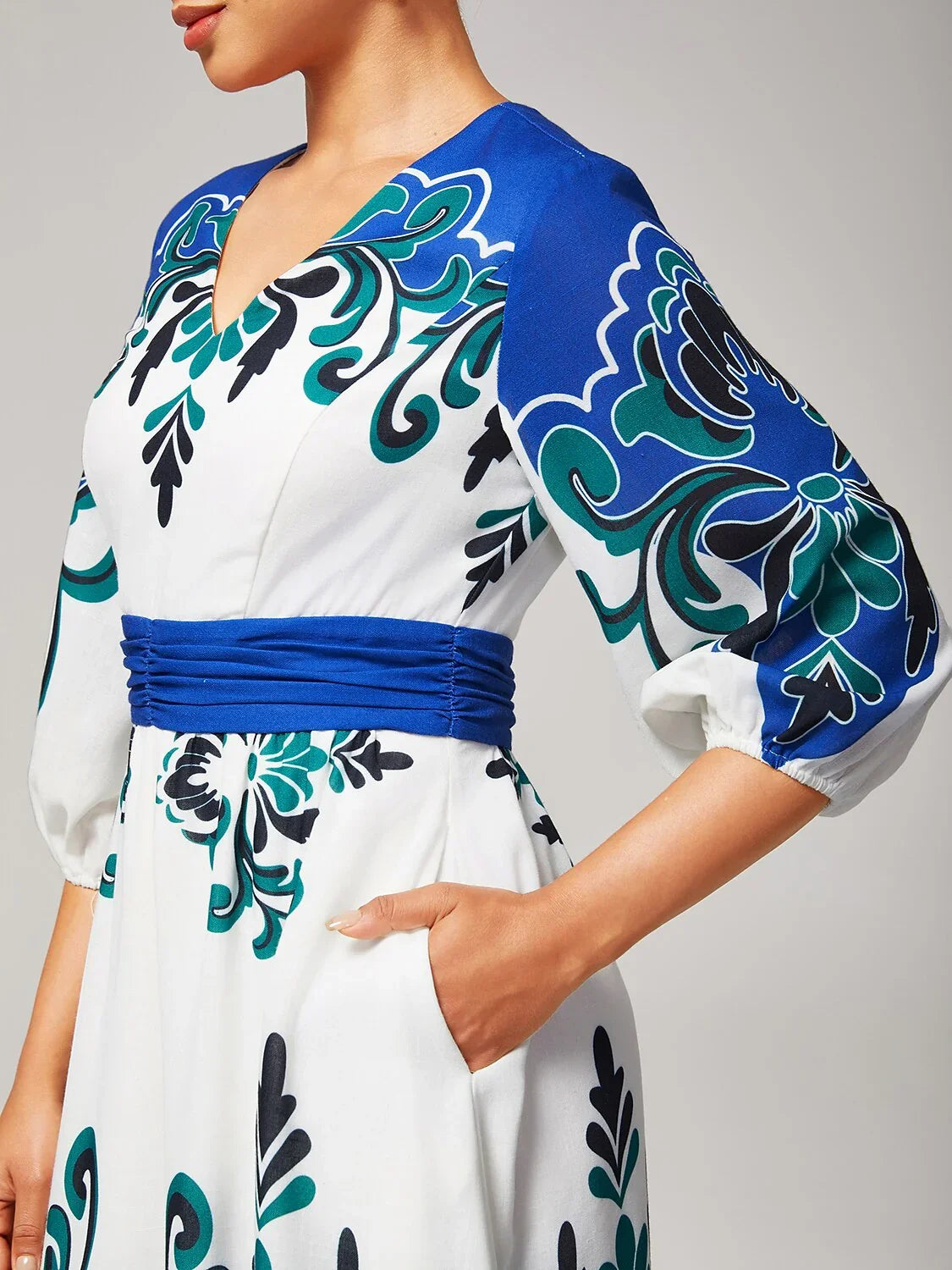 Bold Multicolor Print Cotton Linen Like Dress