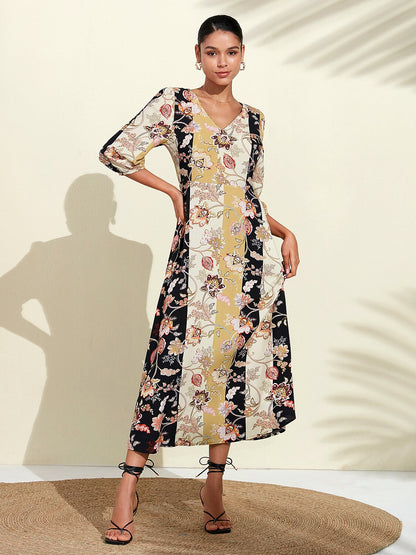 Floral Maxi Weddig Guest Dress with Pocket