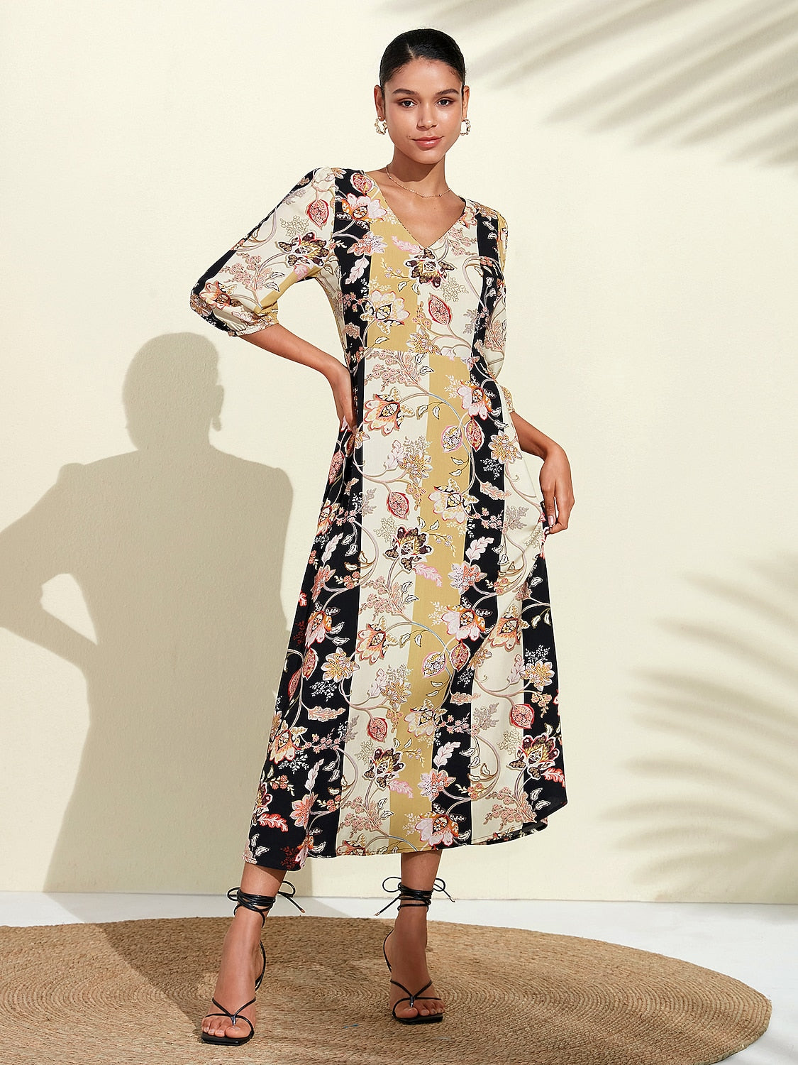 Floral Maxi Weddig Guest Dress with Pocket