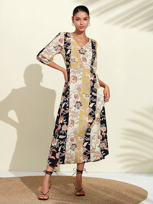 Floral Maxi Weddig Guest Dress with Pocket