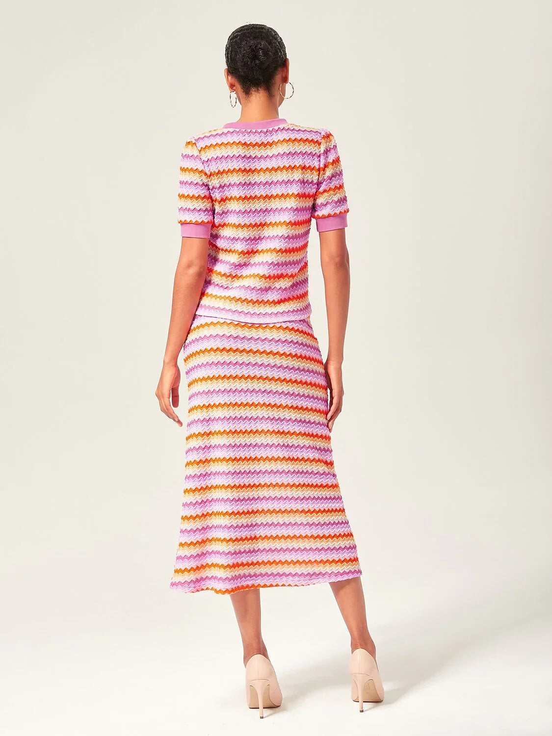 Orange Knitted Stretch Color Block Skirt