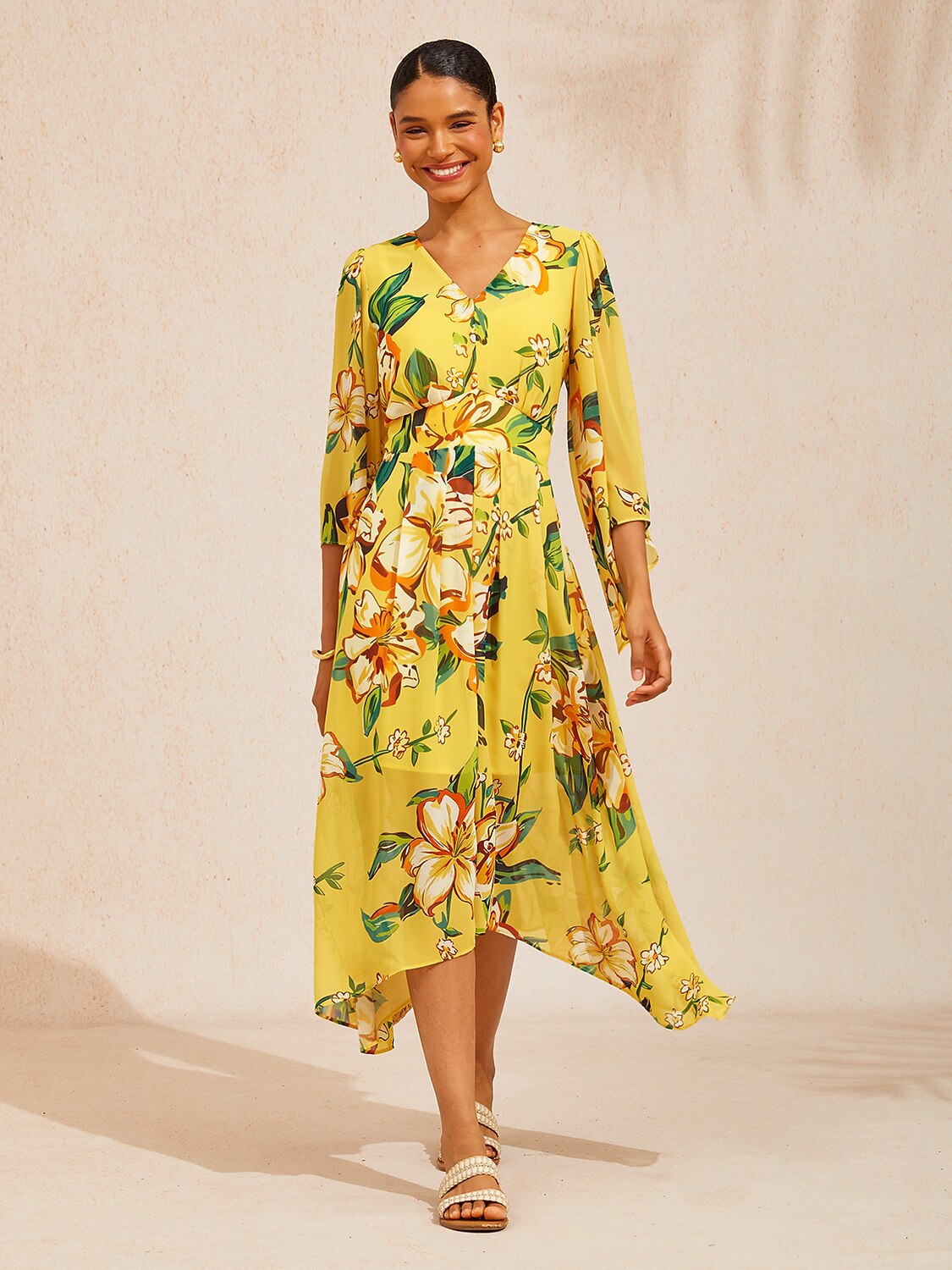 Lime Magnolia Glow Flowy Chiffon Maxi Dress