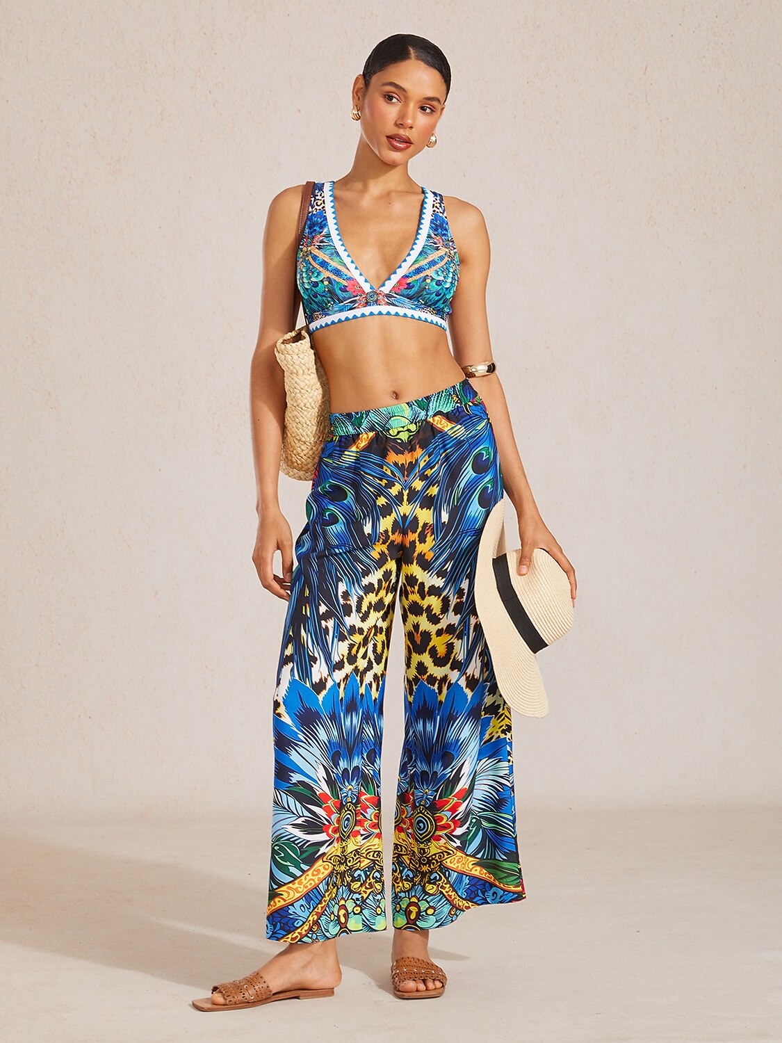 Lady Lionheart Silky Satin Elastic Waist Wide Leg Pants