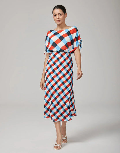 Geometric Print Ruched Maxi Dress