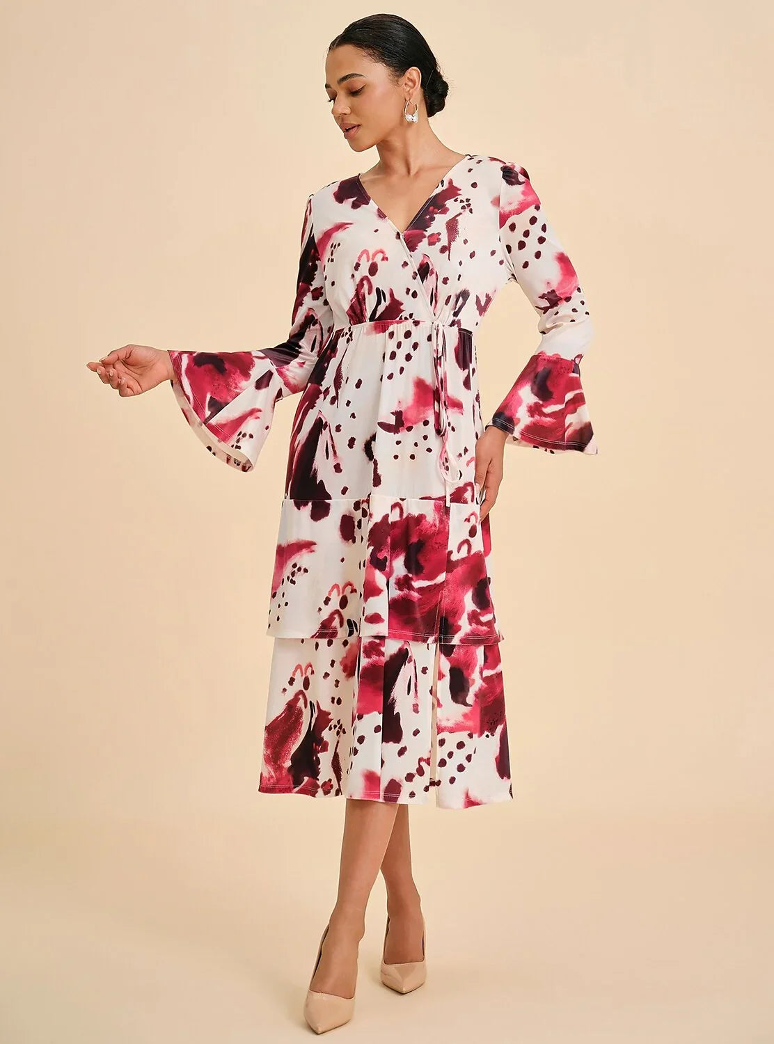 Stretch Velvet Abstract Floral Tiered Maxi Dress