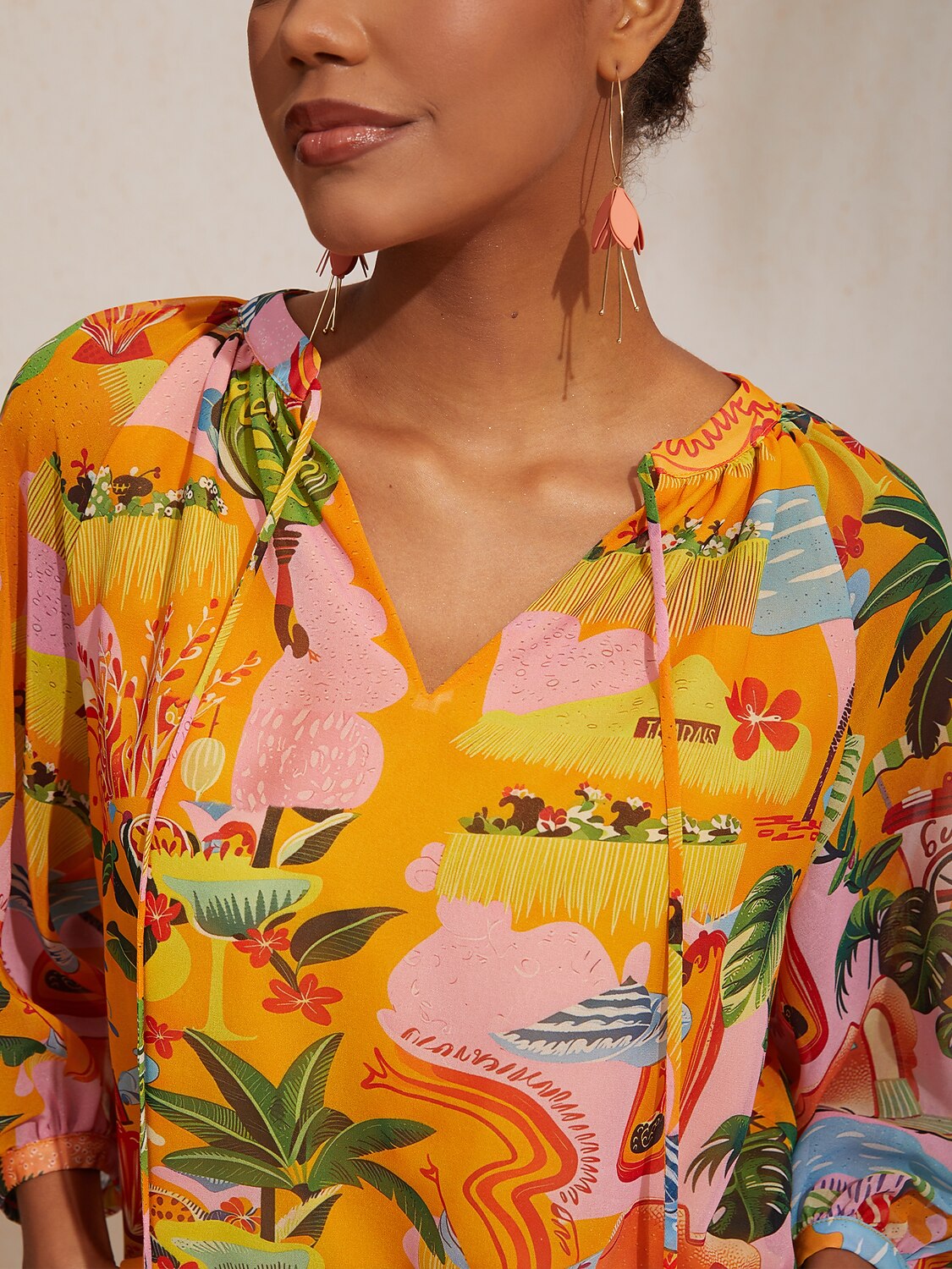 Vintage Baroque Chiffon Raglan Sleeve Blouse