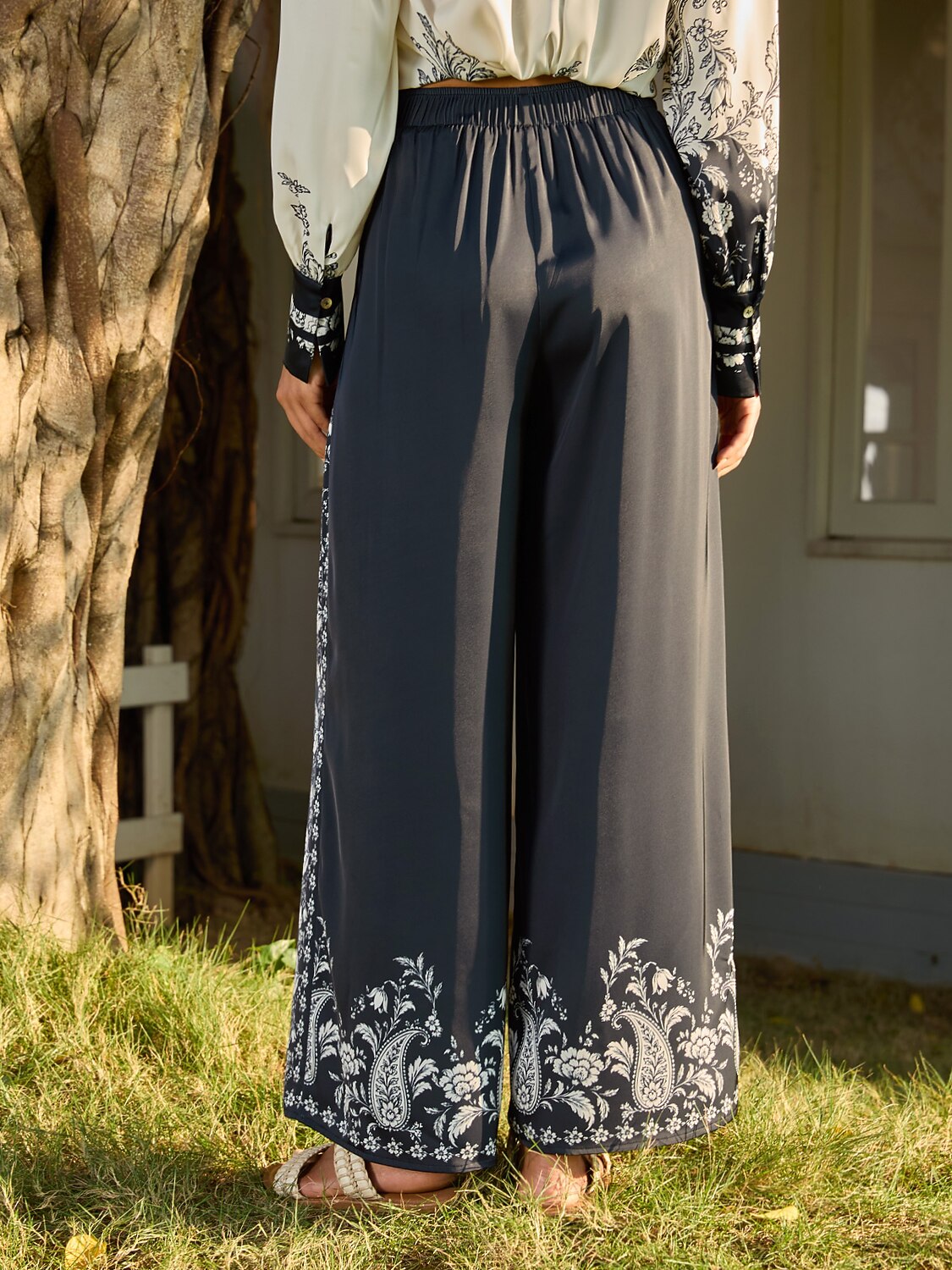 Noir Baroque Silky Satin Wide Leg Pants