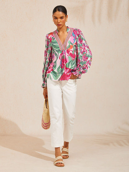 Fiery Pink Rose Viscose Blouse