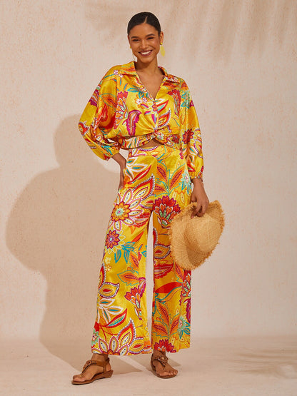 Boho Paisley Flowy Chiffon Short Blouse