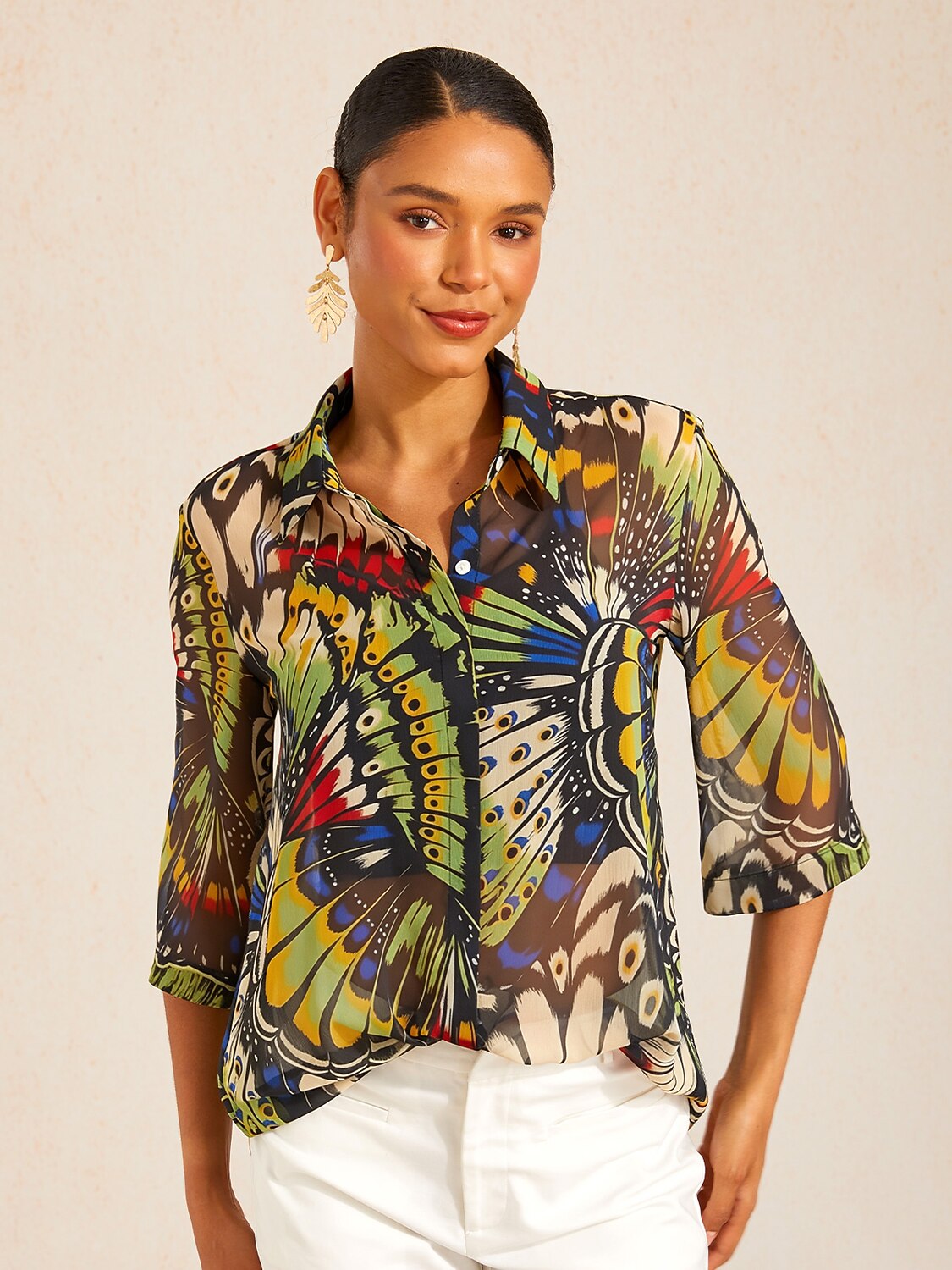 Jungle Butterfly Flowy Chiffon Blouse