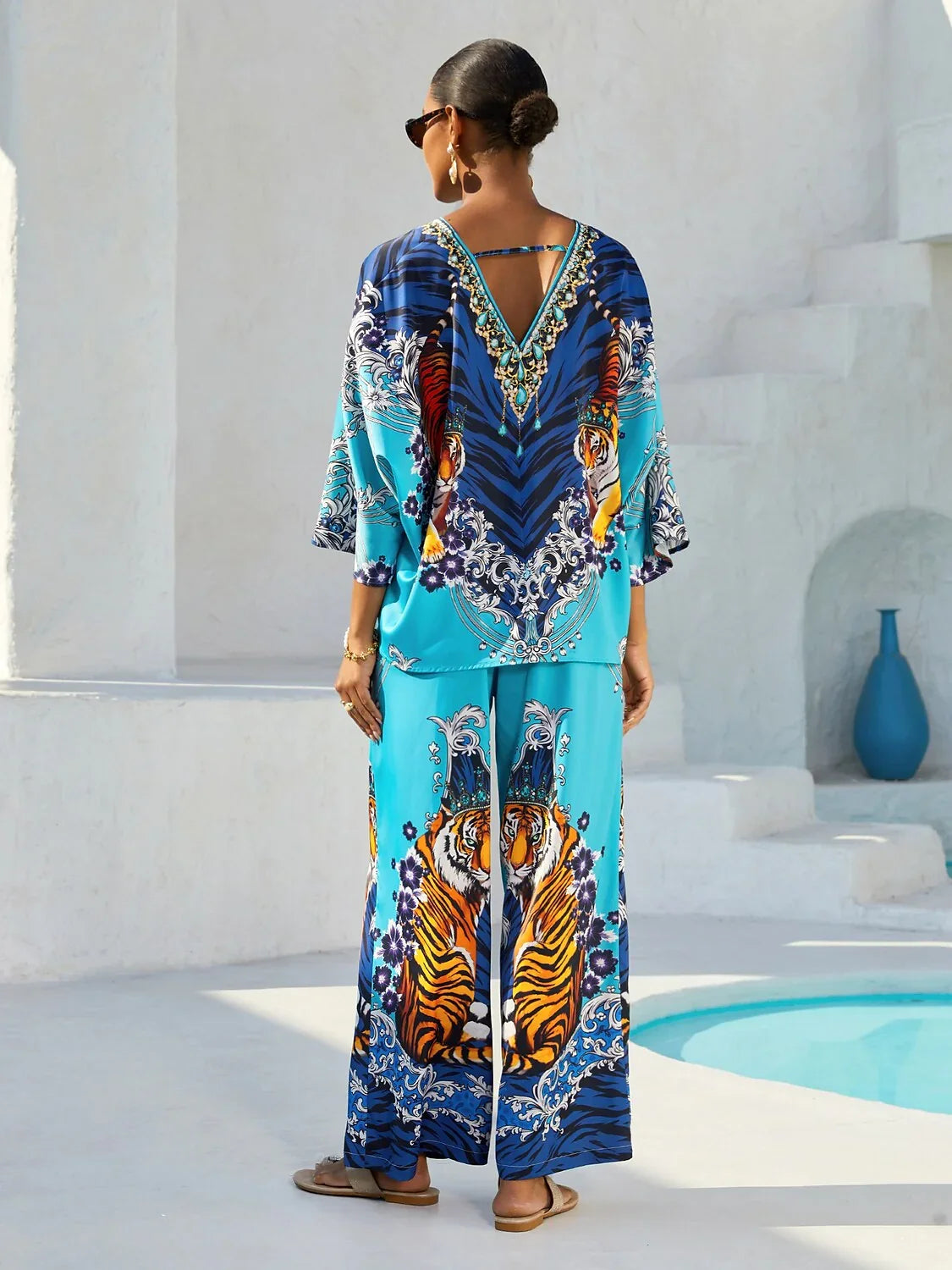 Indigo Tigress Silky Satin  Vacation Top