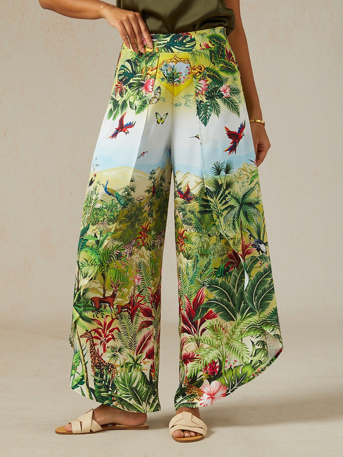Olive Eden Silky Satin Slit Wide Leg Pants