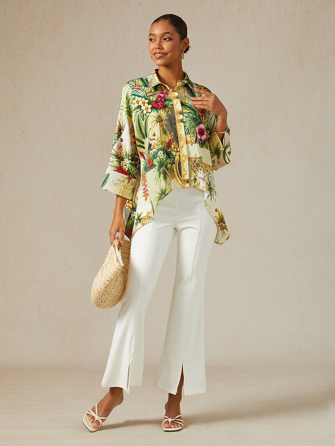 Verdant Garden Muse Silky Satin Oversized Shirt