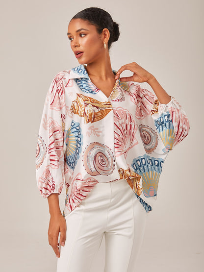 Blusa girocollo con scollo a V e vestibilità comoda