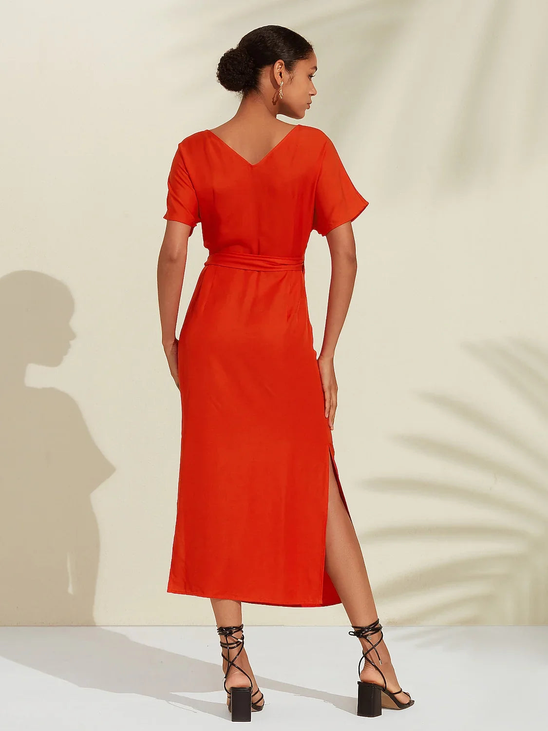 Tencel Linen Shirred Wrap Midi Dress