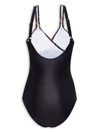 Floral Triangle V Neck One Piece Swimsuit