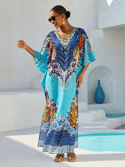 Indigo Tigress Flowy Chiffon Maxi Dress