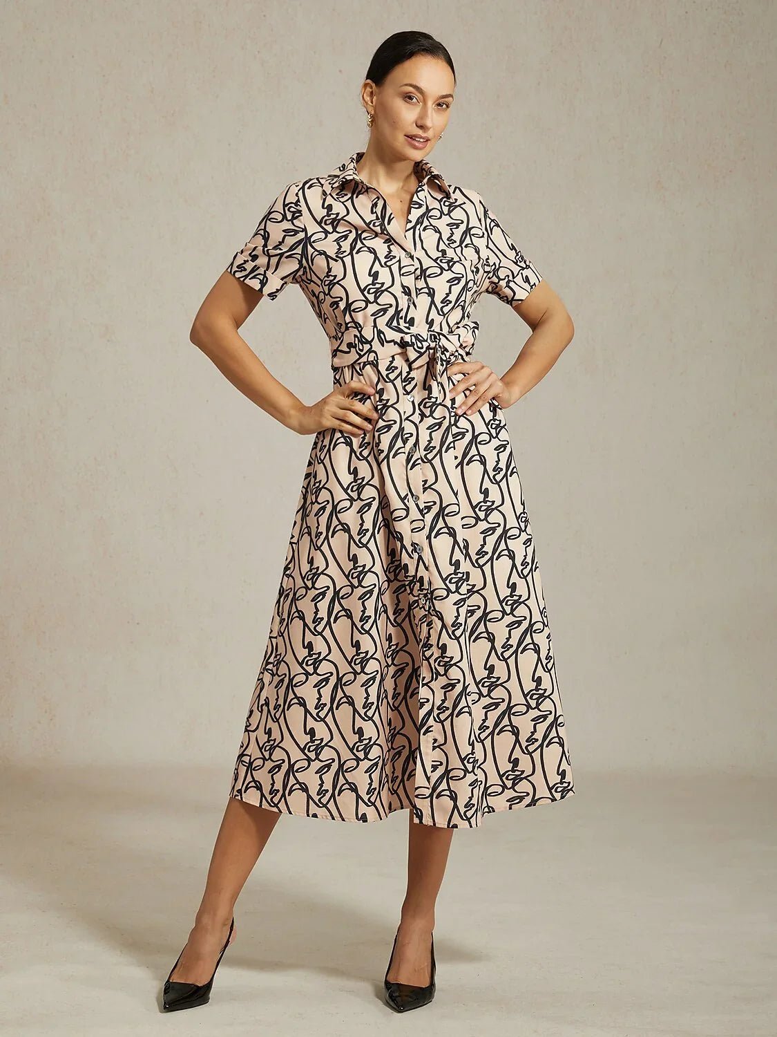 Abstract Art Pattern Shirt Collar Dress