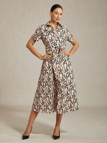Abstract Art Pattern Shirt Collar Dress