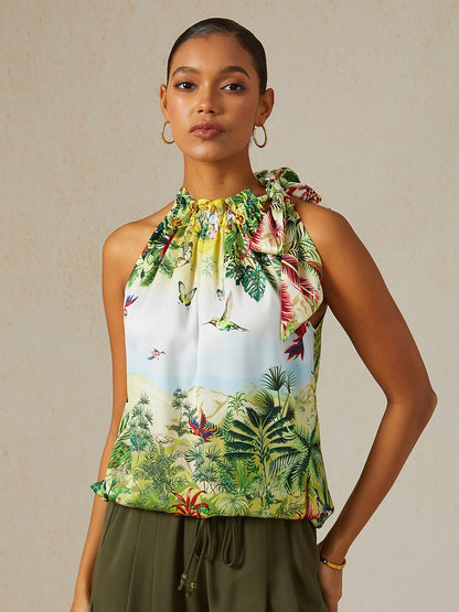 Olive Eden Silky Satin Sleeveless Halter Top