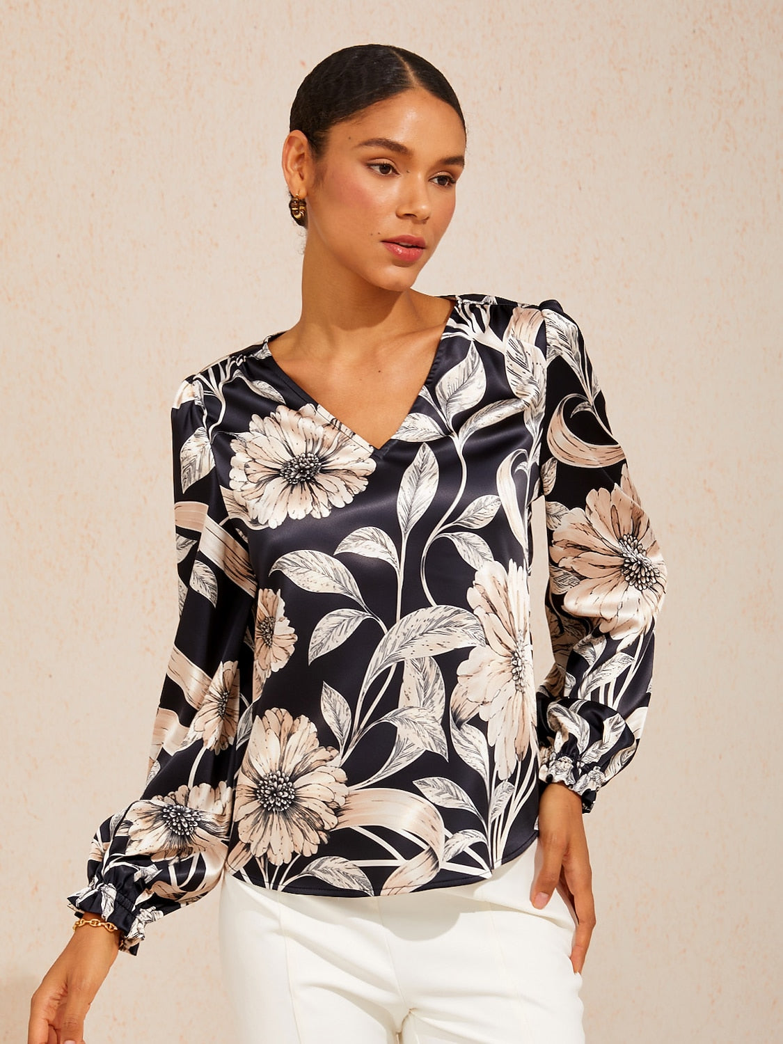 Golden Petal Silky Satin Blouse
