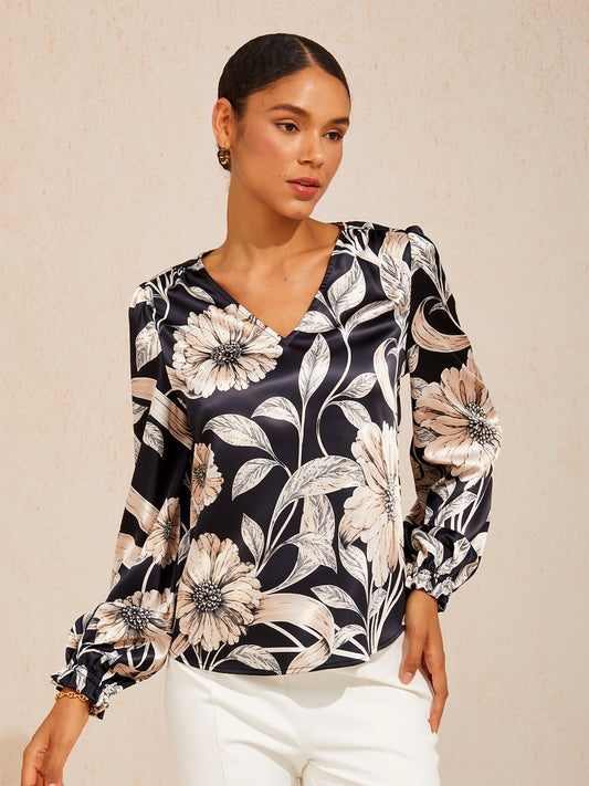 Golden Petal Silky Satin Blouse