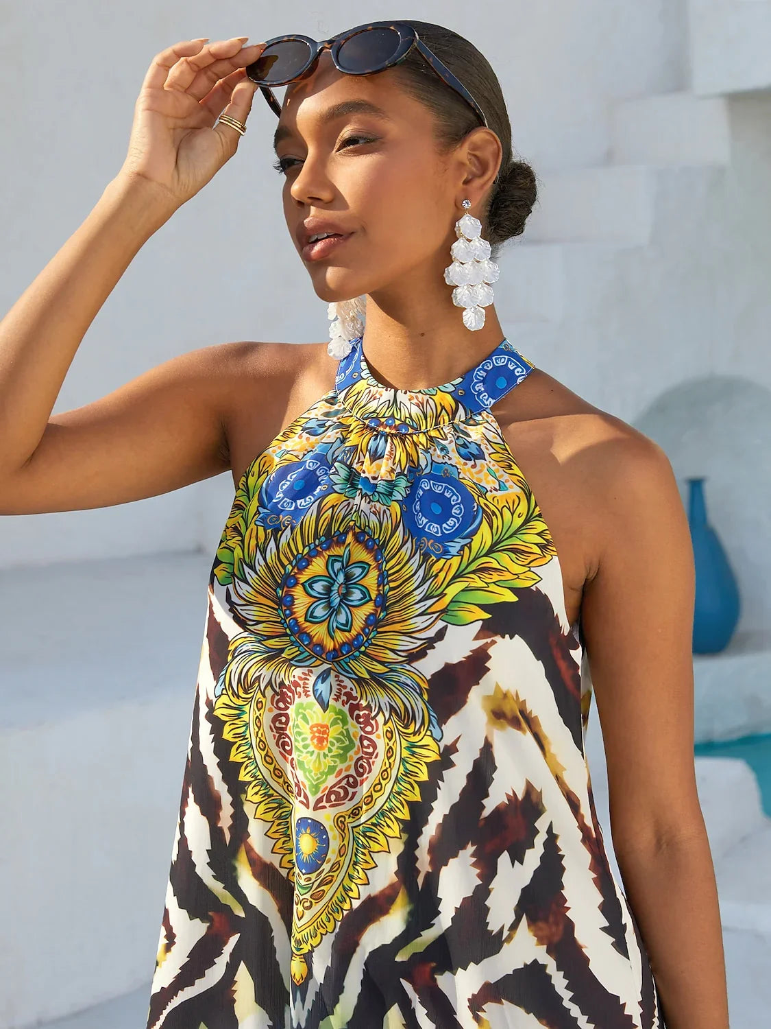 Gradient Tiger Flowy Chiffon Maxi Dress