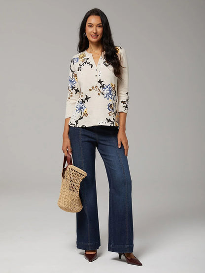 Floral Slub Cotton T shirt