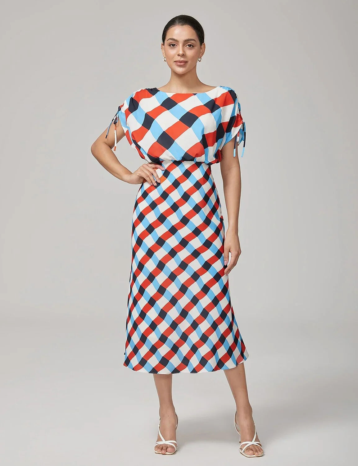 Robe Longue Plissée à Imprimé Géométrique