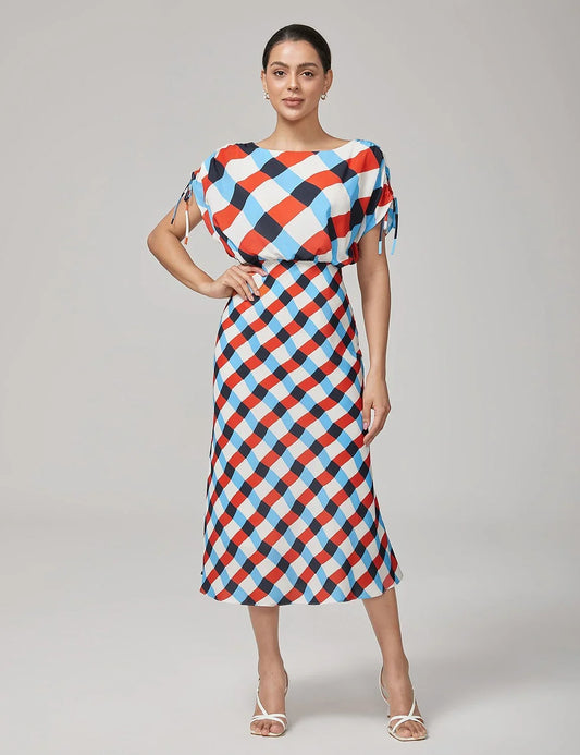 Geometric Print Ruched Maxi Dress