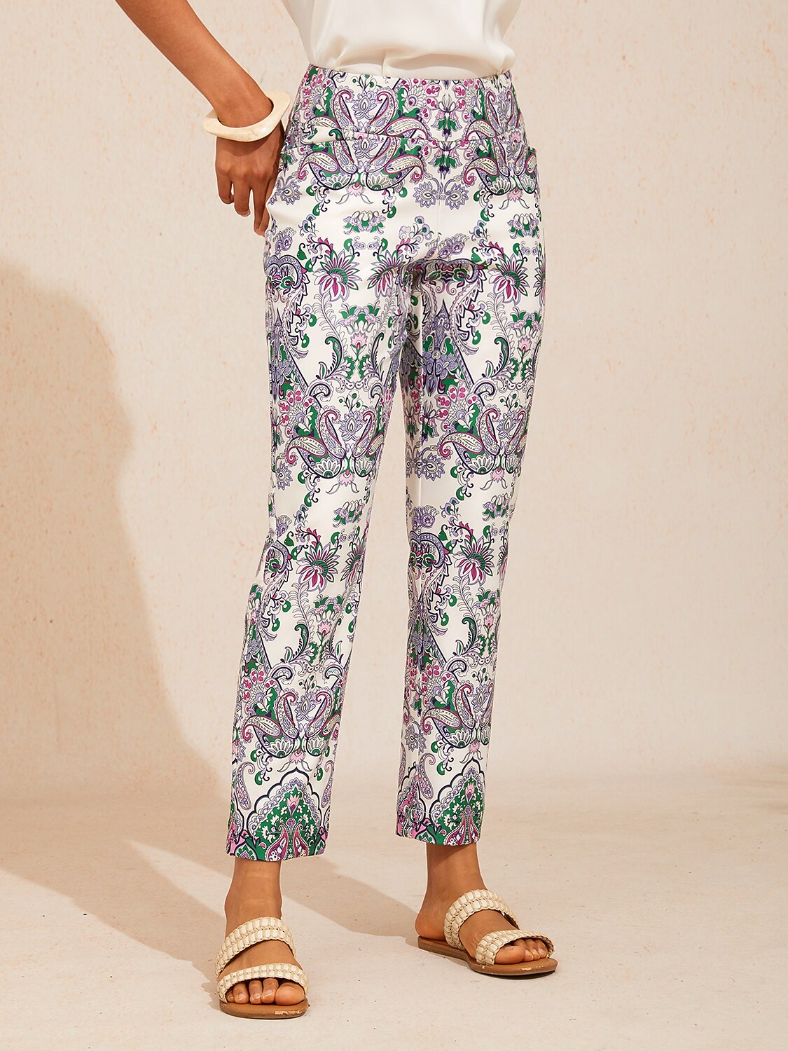 Mint Paisley Flora Stretch Cropped Pants