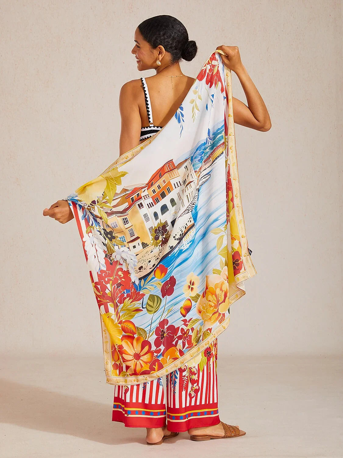 Santorini Summer Flowy Chiffon Square Scarf