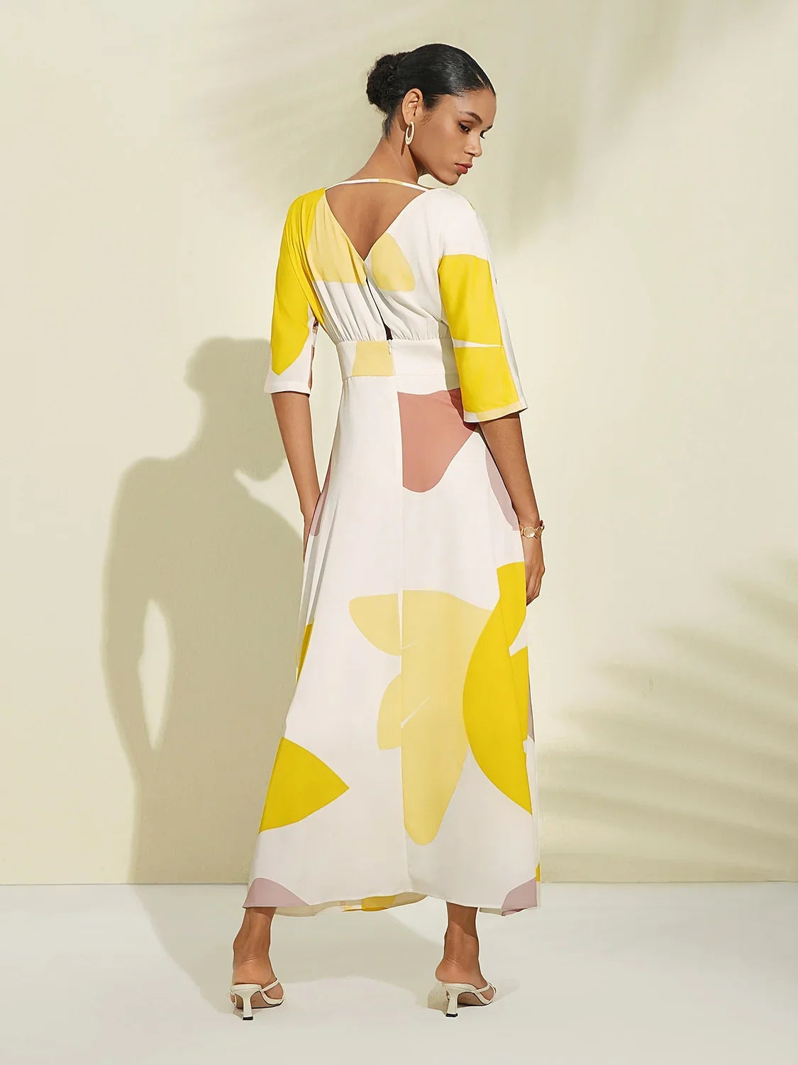 Satin Artistic Floral Print Pocket Maxi Dress