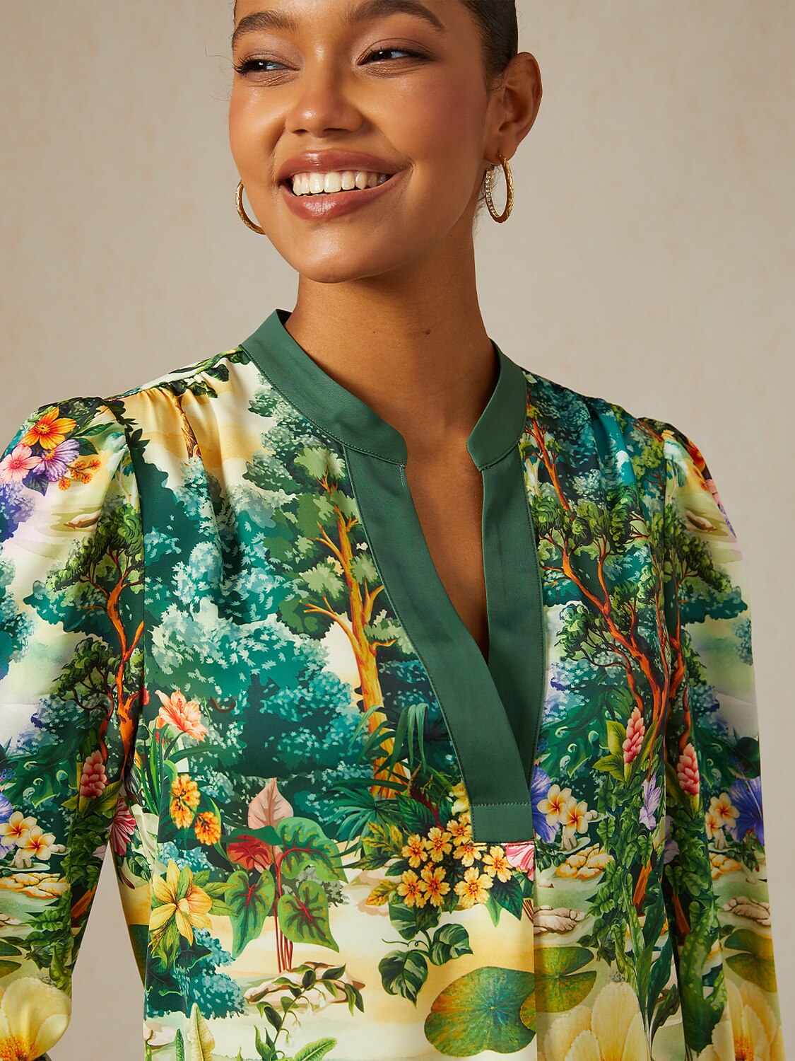 Emerald Garden Silky Satin Blouse