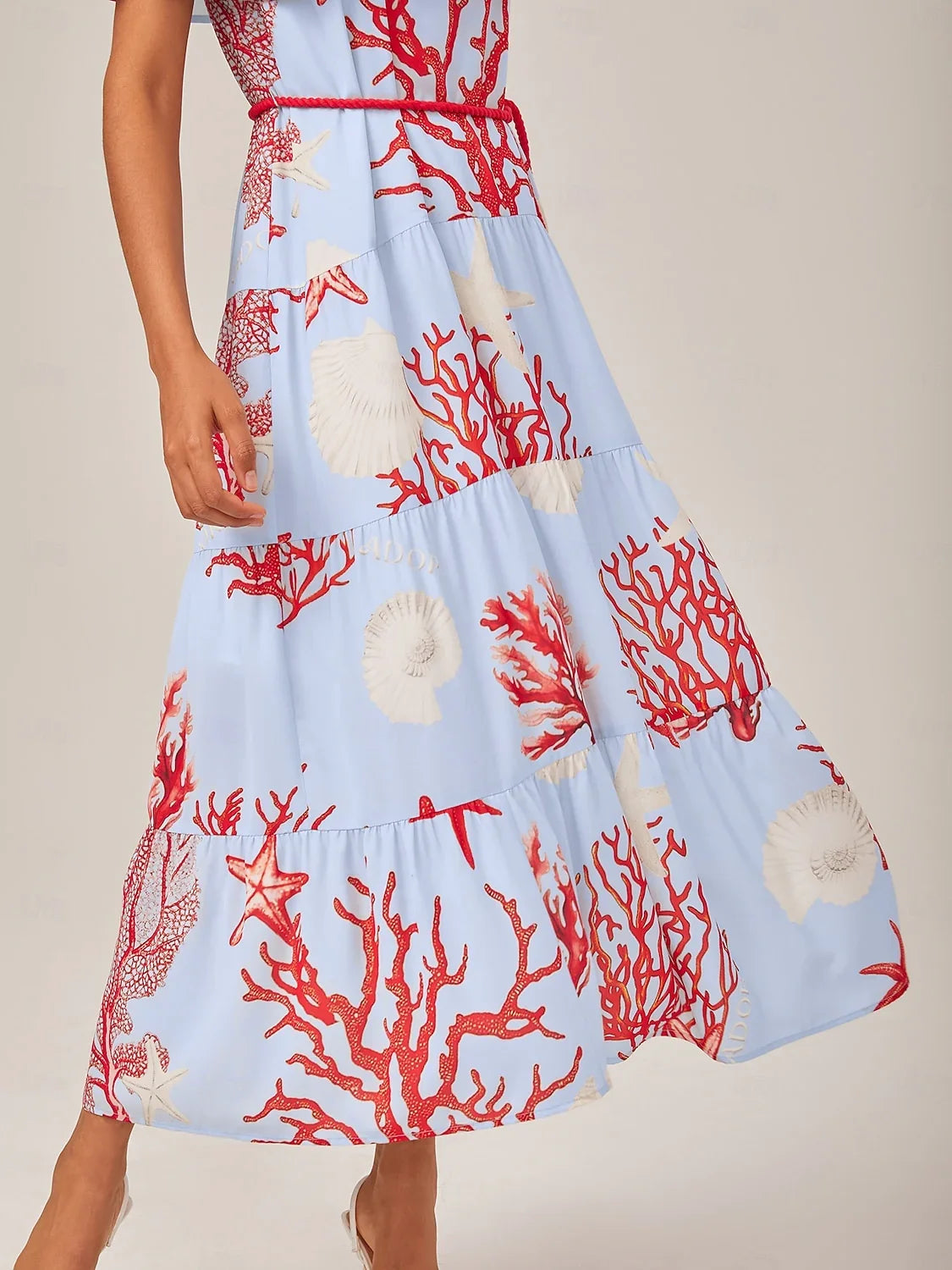 Elegant Chiffon Ocean-Inspired Print Vacation Dress