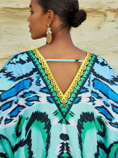 Indigo Tigress Silky Satin  Vacation Batwing Top