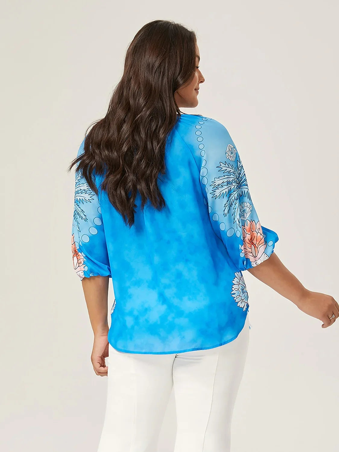 Vacation-Style Placement Print Pullover Chiffon Top