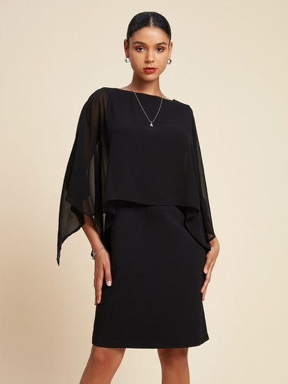 Chiffon Cape Sleeve Wedding Guest Mini Dress