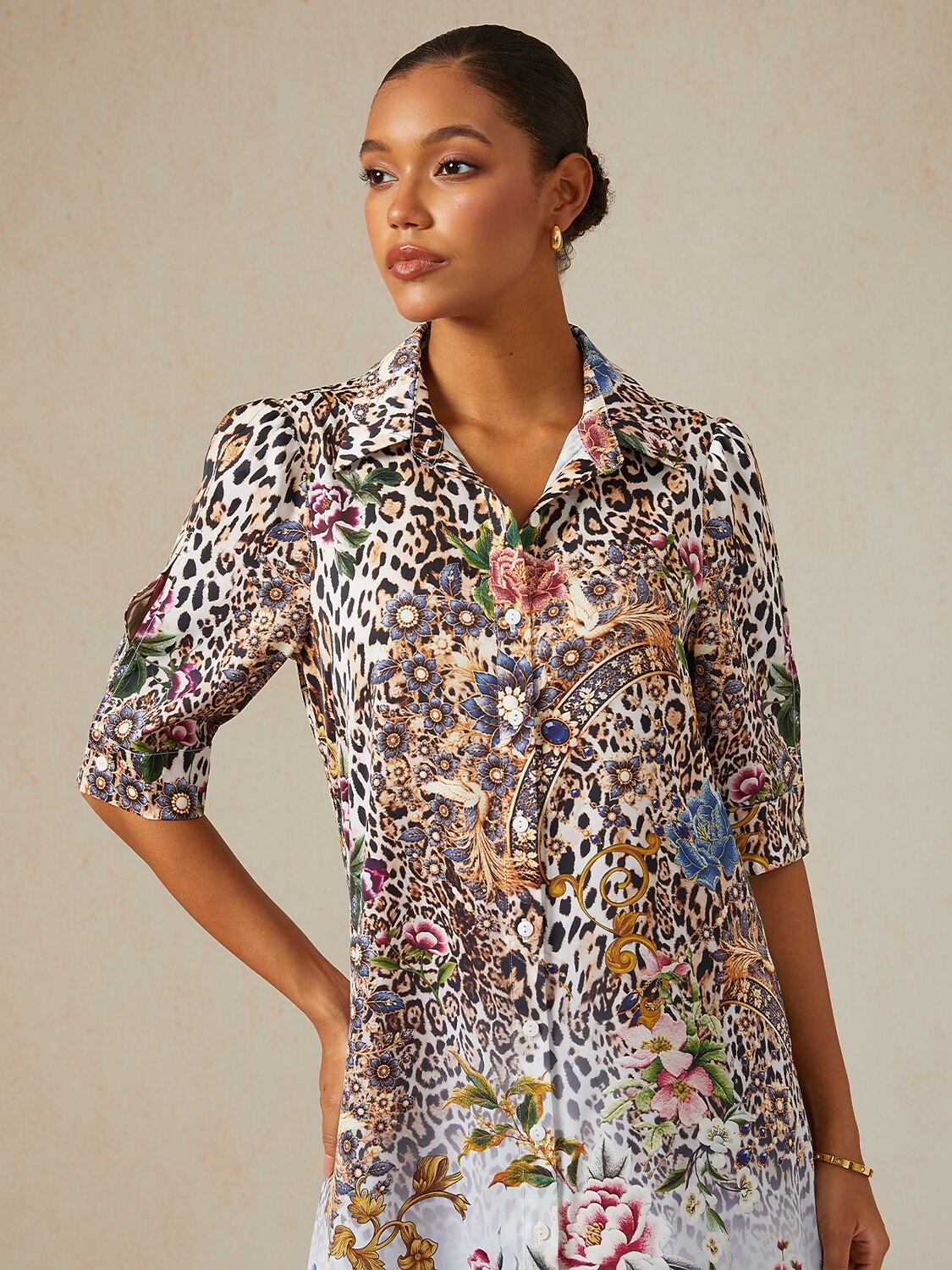 Noir Geometry Silky Satin Shirt Dress