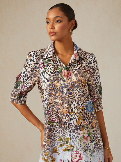 Noir Geometry Silky Satin Shirt Dress