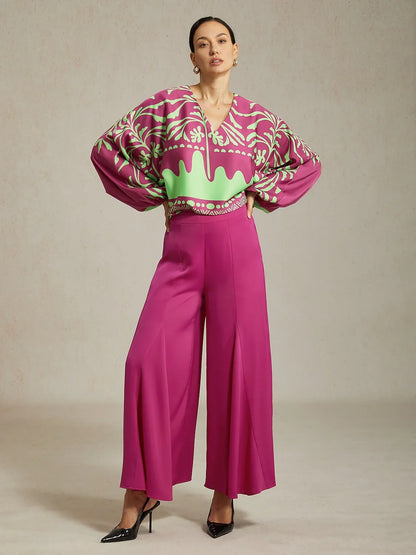 Satin Wide Leg Burgundy Pocket Pants