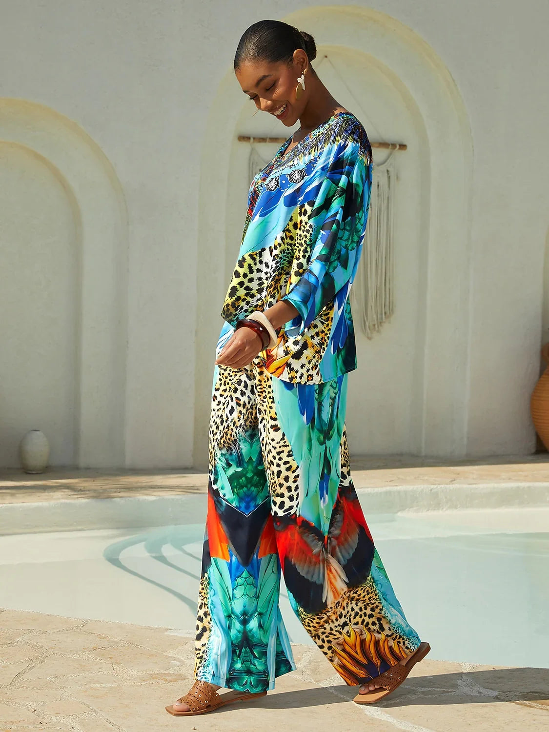 Indigo Tigress Silky Satin  Vacation Top