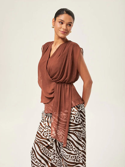 V-Neck Asymmetric Sleeveless Chiffon Top
