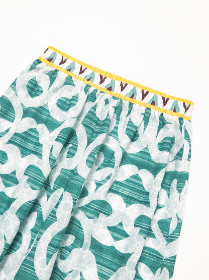 Casual Folk Print Linen Like Wide Leg Pants