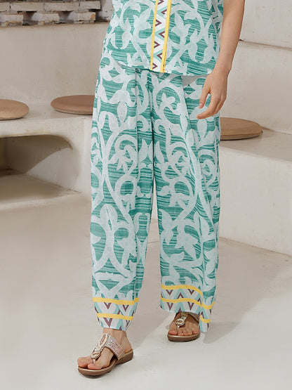 Casual Folk Print Linen Like Wide Leg Pants