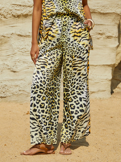 Lady Lionheart Silky Satin Elastic Waist Wide Leg Pants
