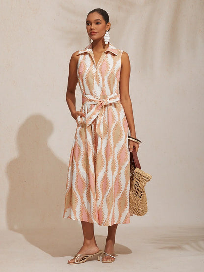 St Barth Blooms Airy Linen Look Blue Shirt Dress